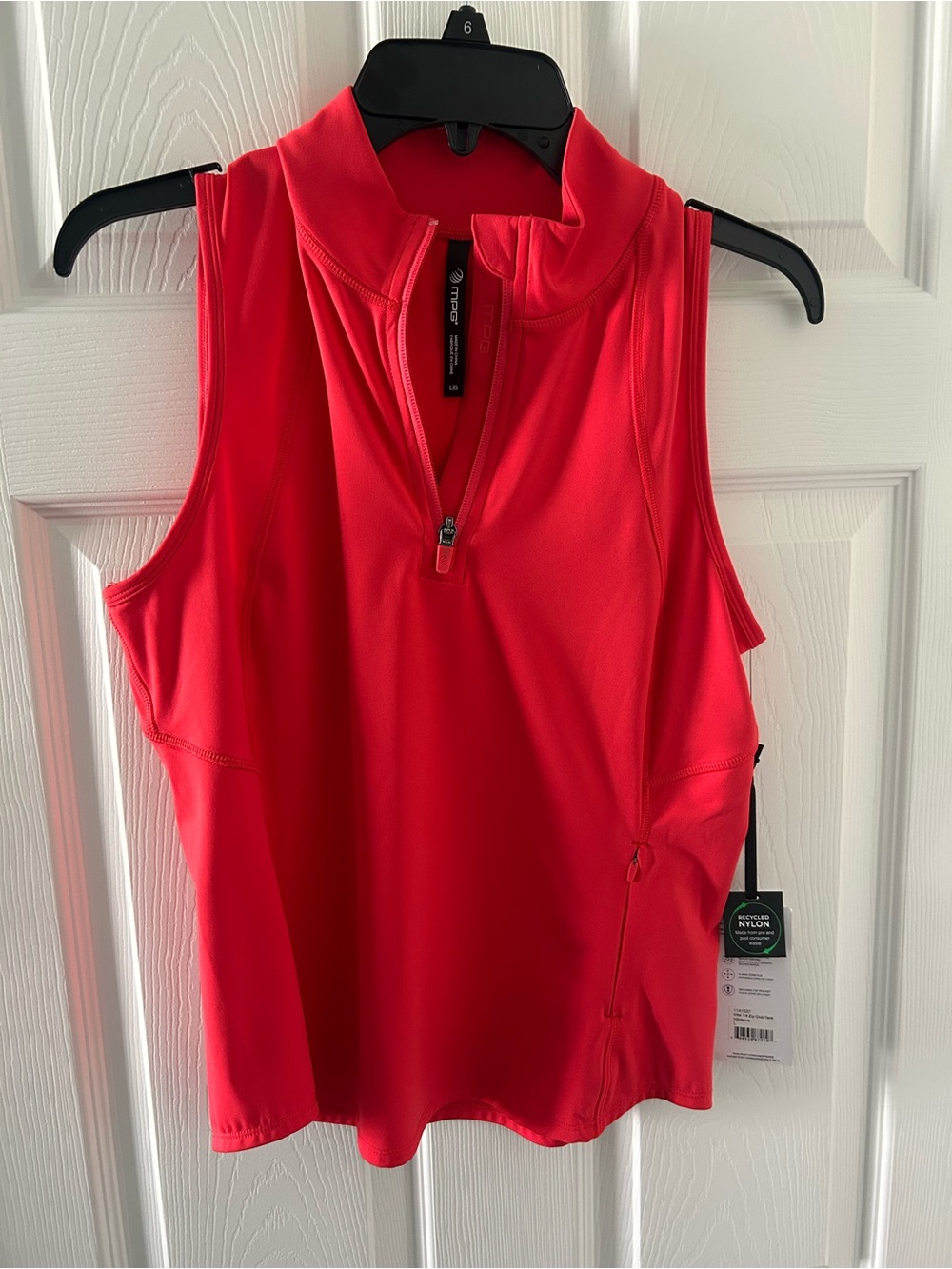 MPG Women's Sleeveless Half-Zip Athletic Tank Top Red Orange Tennis Pickle Ball